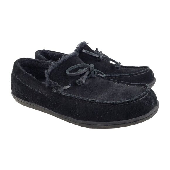 Vionic Adler Slipper Black Suede Moccasin Faux Fur Lined Shoes Mens Size 9.5 - Picture 1 of 9
